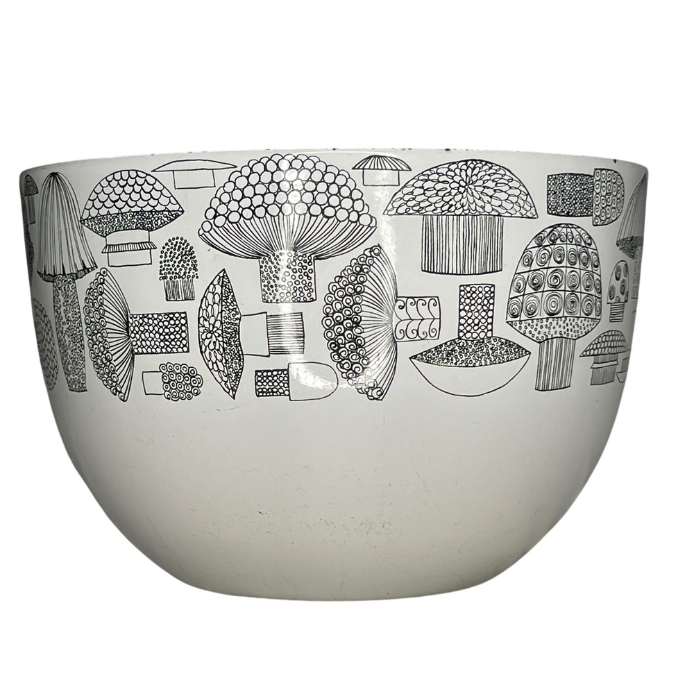 Finel Finland Tatti Mushroom Enamel Bowl Esteri Tomula MCM White Black 8.25"